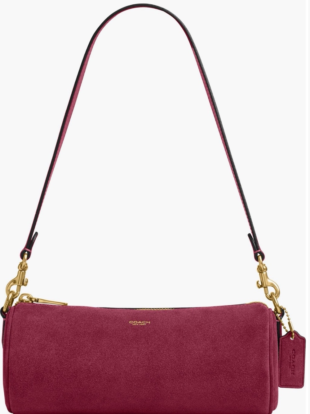 Coach Suede Barrel Shoulder Bag in Fuchsia
